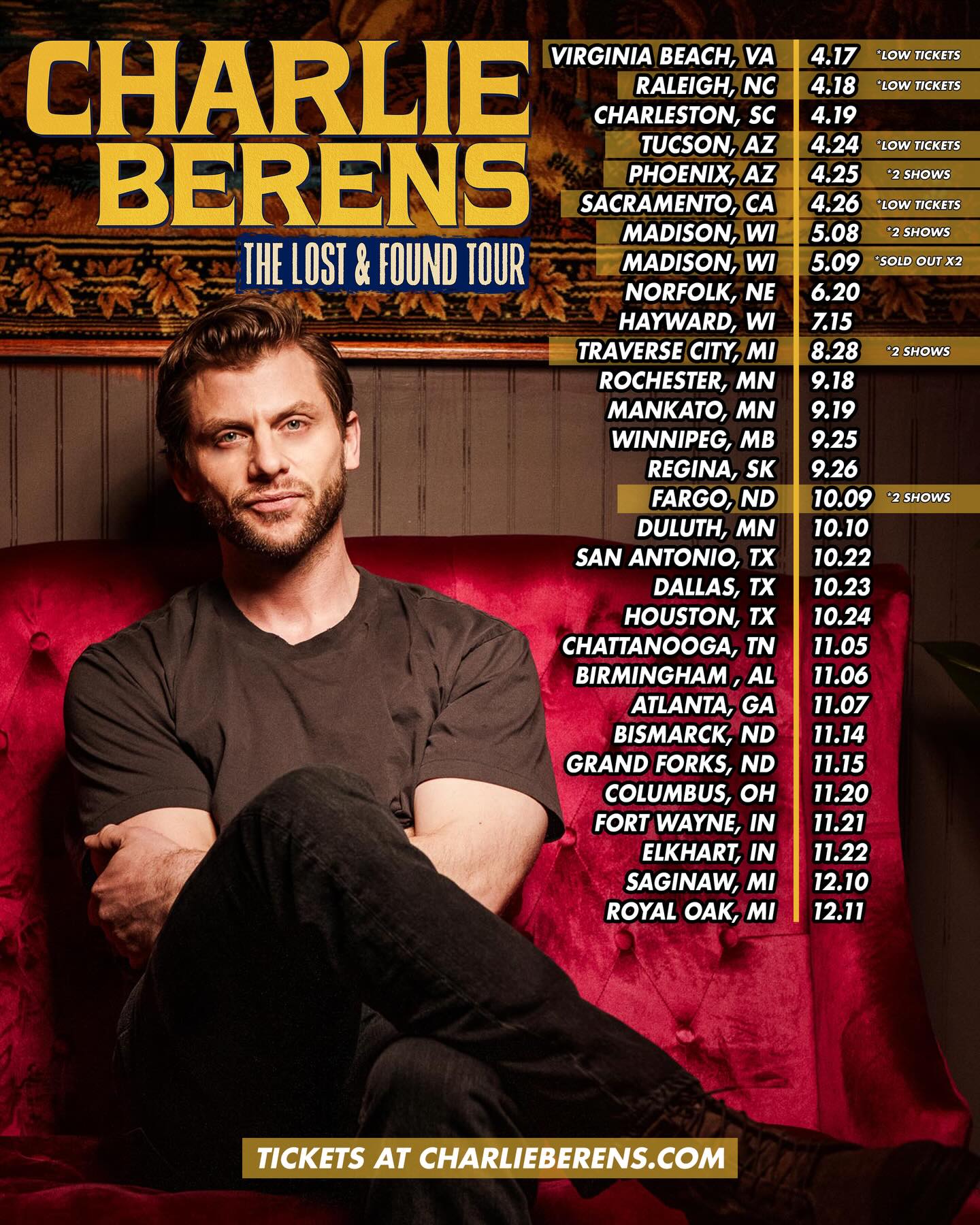 Charlie Berens The Lost and Found Tour Poster 2026
